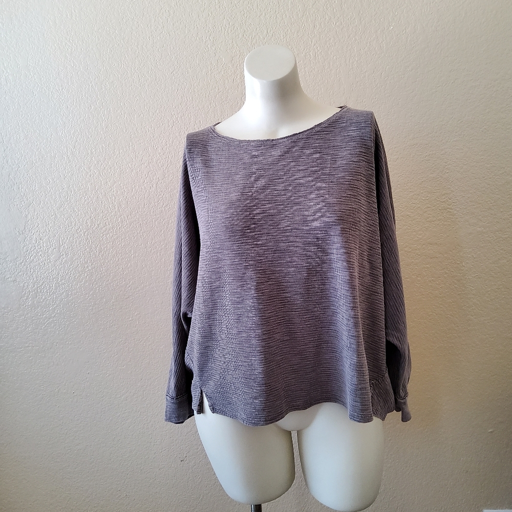 Hello Nite Ribbed Volcanic Glass Loungewear Top Size L Grey New